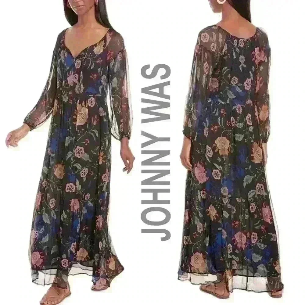NWT - JOHNNY WAS - "Tauri" Silk Maxi Flowy Floral Dress